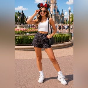 Vintage Disney Mickey Unlimited Shorts Black Logo Print Size 160 Y2K